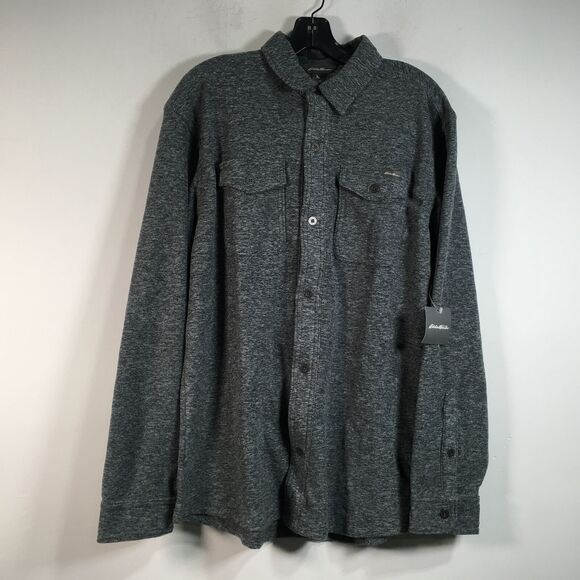 Men's Eddie Bauer Chutes Microfleece Long Sleeve Button Up, Size M - Grey - Picture 1 of 10
